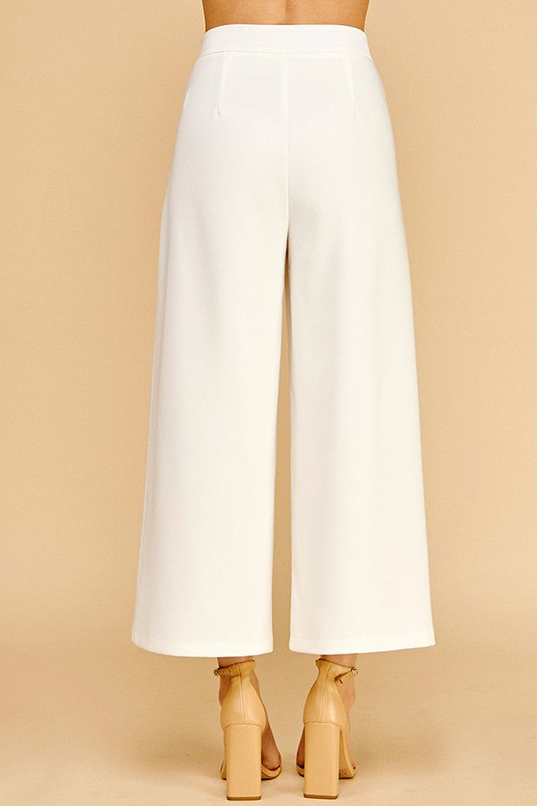 Twill Satin Waist Wide Leg Cropped Pants