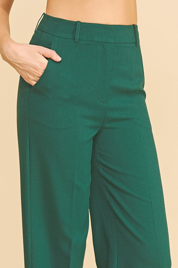 Twill High Waisted Pleated Straight Leg Full Trousers Pants
