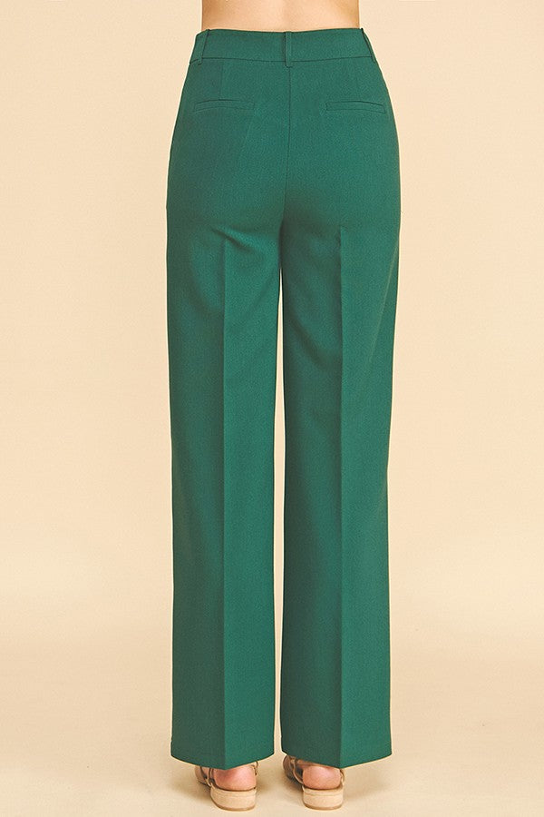 Twill High Waisted Pleated Straight Leg Full Trousers Pants