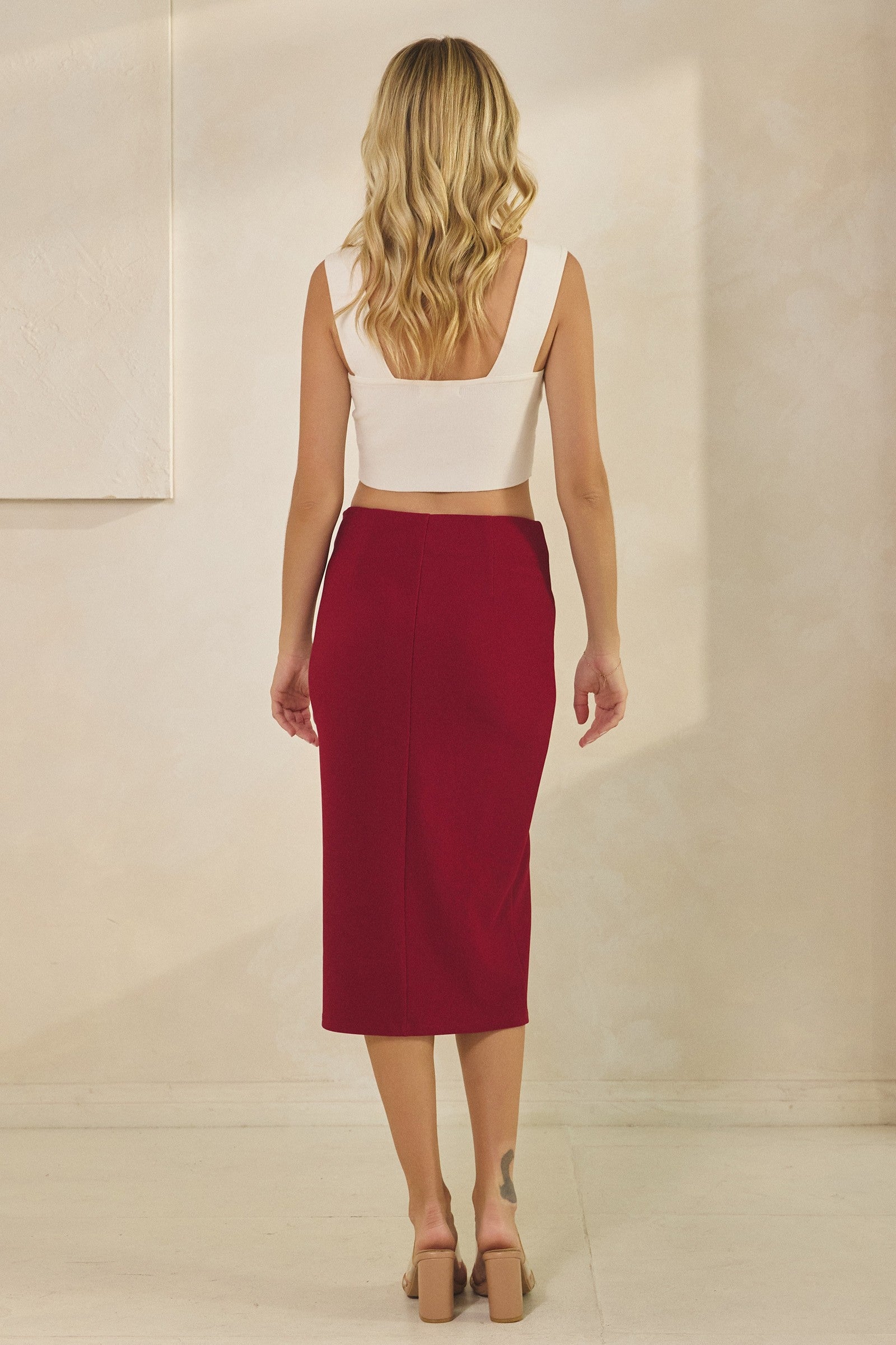 Textured Jersey Slitted Midi Skirt