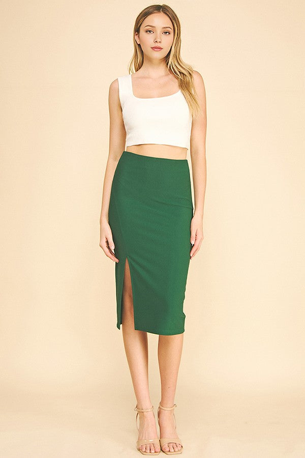 Textured Jersey Slitted Midi Skirt