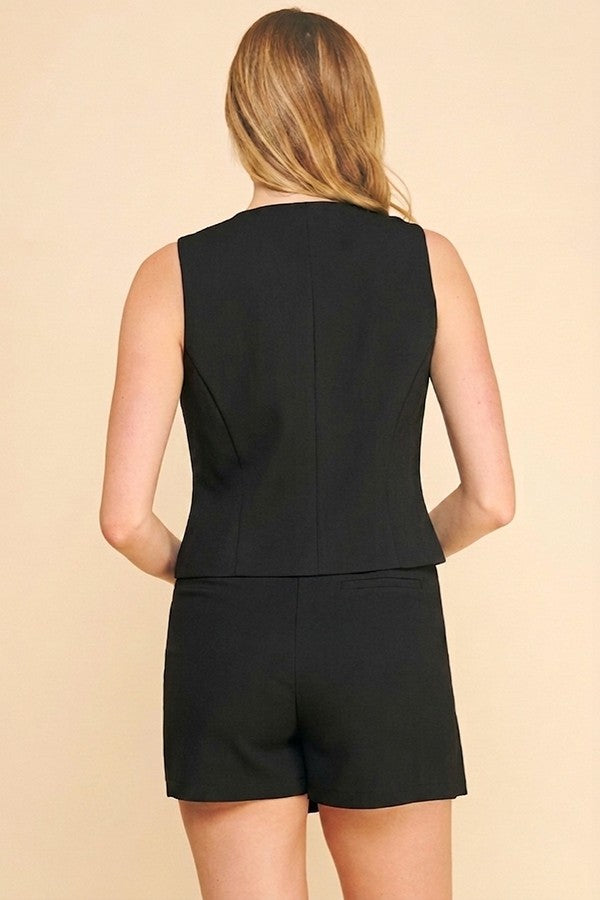Twill Asymmetrical Offset Button Vest Top