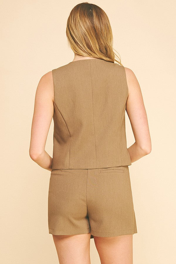 Twill Asymmetrical Offset Button Vest Top