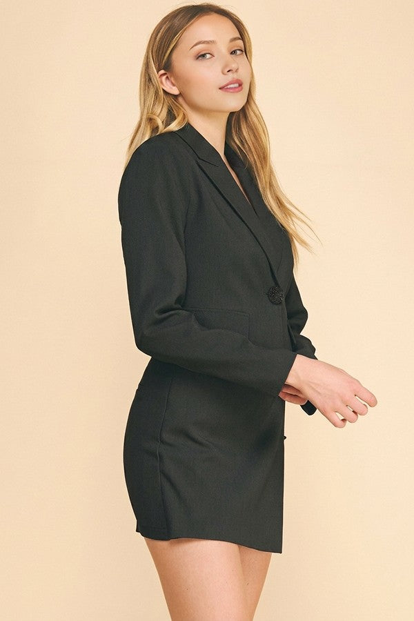 Twill Onyx Flower Button Cropped Blazer Jacket