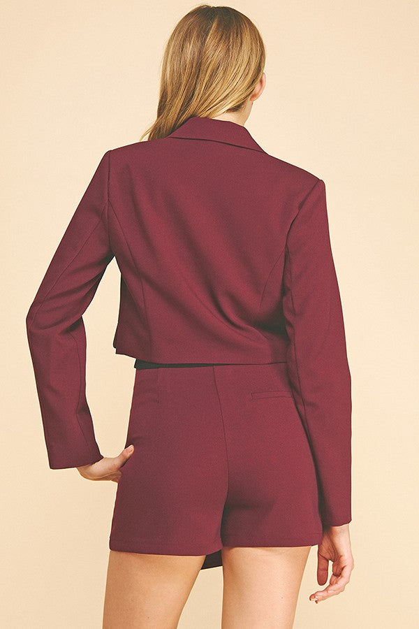 Twill Onyx Flower Button Cropped Blazer Jacket