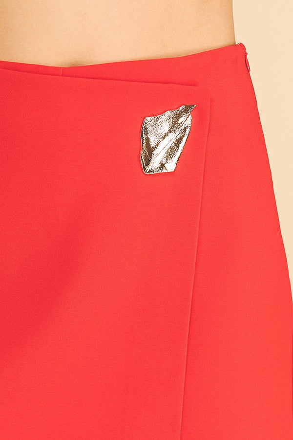 Twill Faux Gold Leaf Pin Wrap Skort