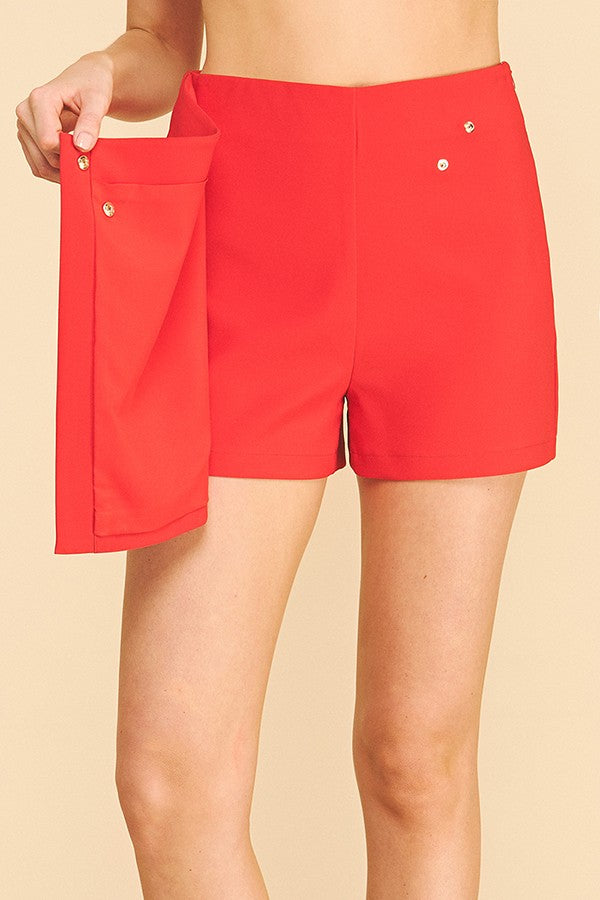 Twill Faux Gold Leaf Pin Wrap Skort