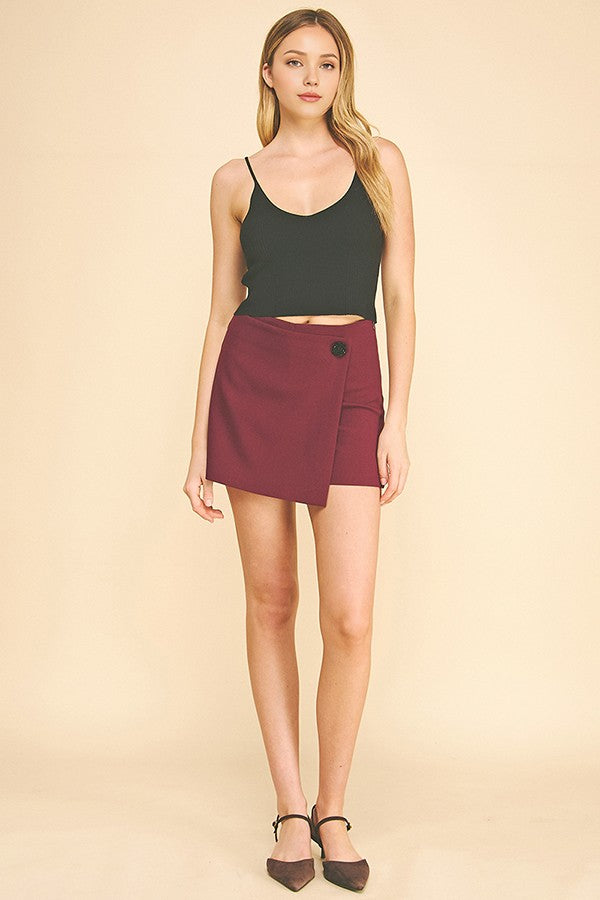 Twill Onyx Flower Button Wrap Skort
