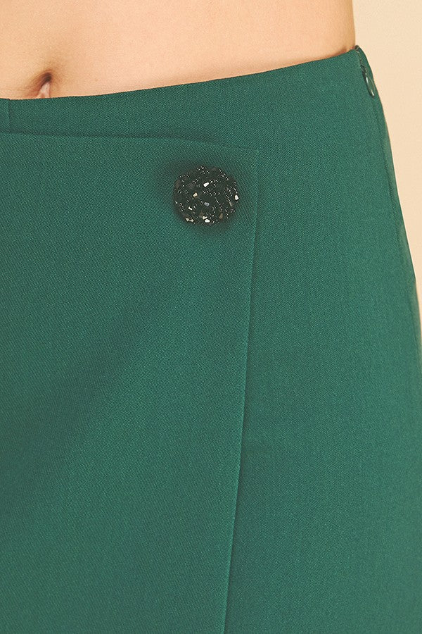 Twill Onyx Flower Button Wrap Skort