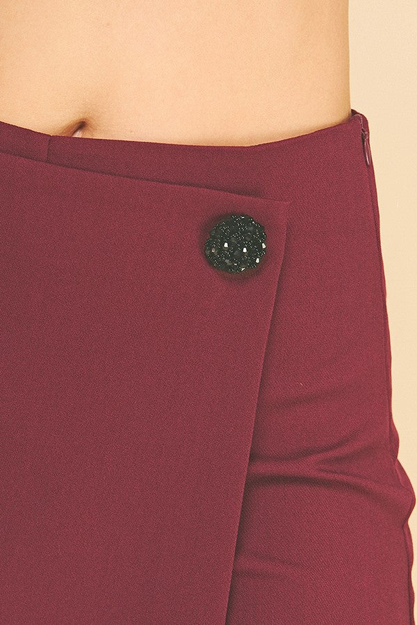 Twill Onyx Flower Button Wrap Skort