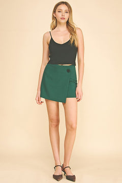 Twill Onyx Flower Button Wrap Skort
