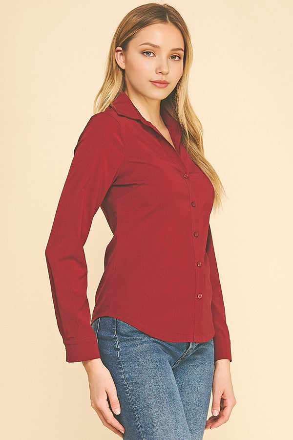 Peplum Slim Tapered Flared Open Collar Dress Shirt Blouse