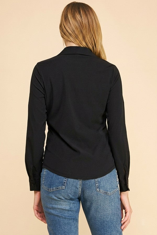 Peplum Slim Tapered Flared Open Collar Dress Shirt Blouse