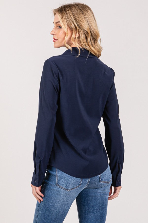 Peplum Slim Tapered Flared Open Collar Dress Shirt Blouse