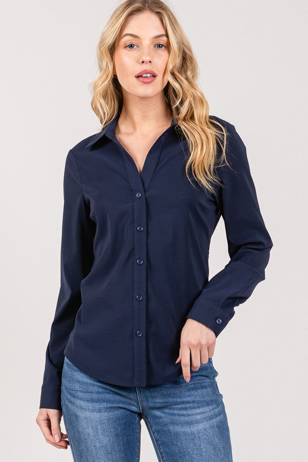 Peplum Slim Tapered Flared Open Collar Dress Shirt Blouse