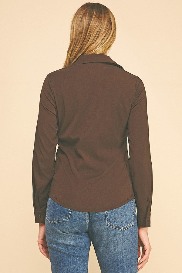 Peplum Slim Tapered Flared Open Collar Dress Shirt Blouse