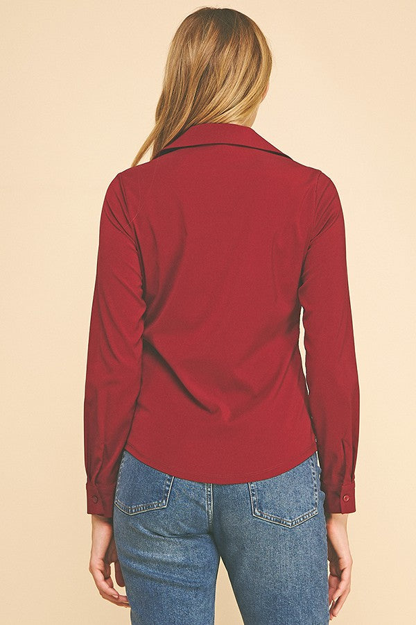 Peplum Slim Tapered Flared Open Collar Dress Shirt Blouse