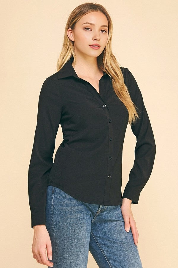 Peplum Slim Tapered Flared Open Collar Dress Shirt Blouse