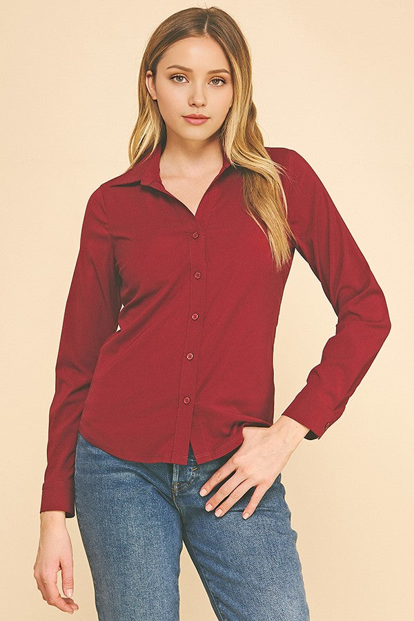 Peplum Slim Tapered Flared Open Collar Dress Shirt Blouse