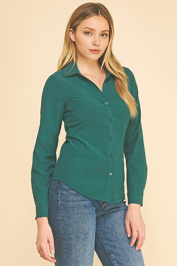 Peplum Slim Tapered Flared Open Collar Dress Shirt Blouse