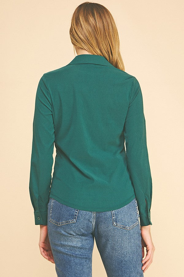 Peplum Slim Tapered Flared Open Collar Dress Shirt Blouse