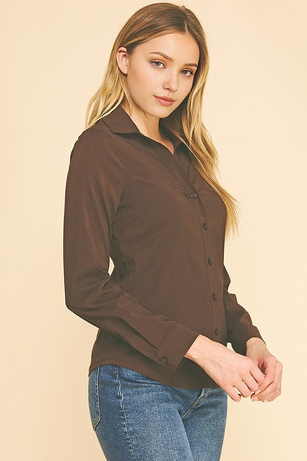 Peplum Slim Tapered Flared Open Collar Dress Shirt Blouse