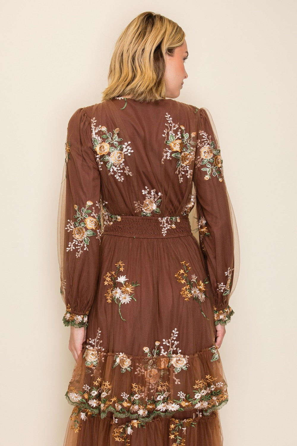 Floral Embroidered Tulle Maxi Dress