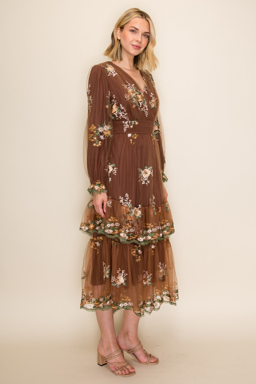 Floral Embroidered Tulle Maxi Dress
