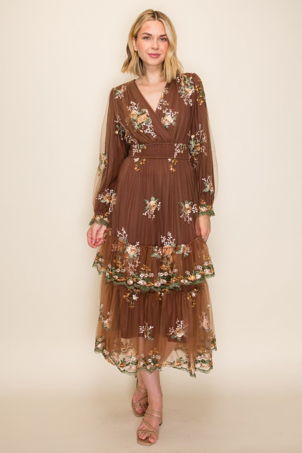 Floral Embroidered Tulle Maxi Dress