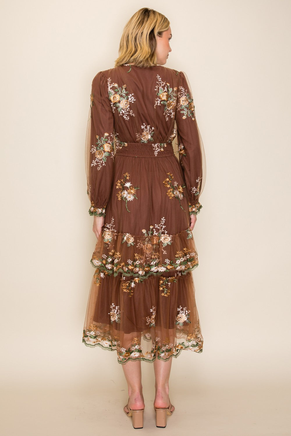 Floral Embroidered Tulle Maxi Dress