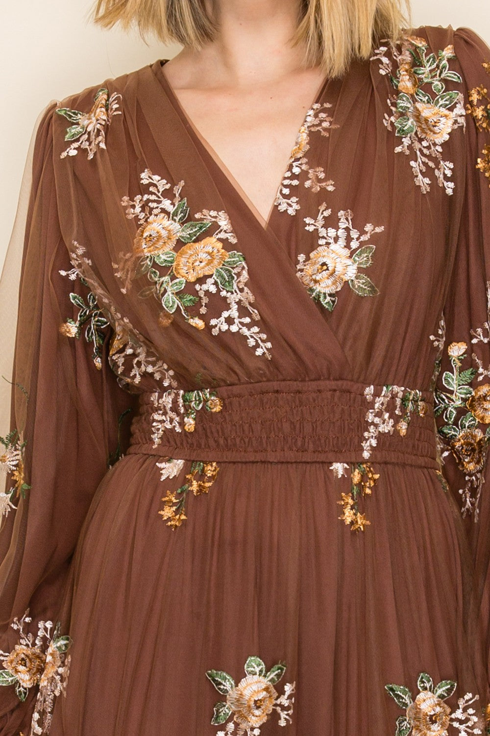 Floral Embroidered Tulle Maxi Dress