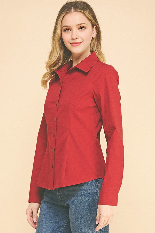 Cotton Peplum Flared Open Collar Blouse