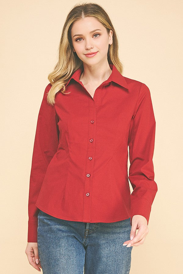 Cotton Peplum Flared Open Collar Blouse