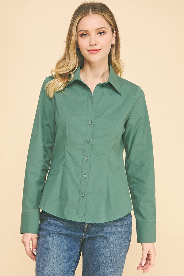 Cotton Peplum Flared Open Collar Blouse