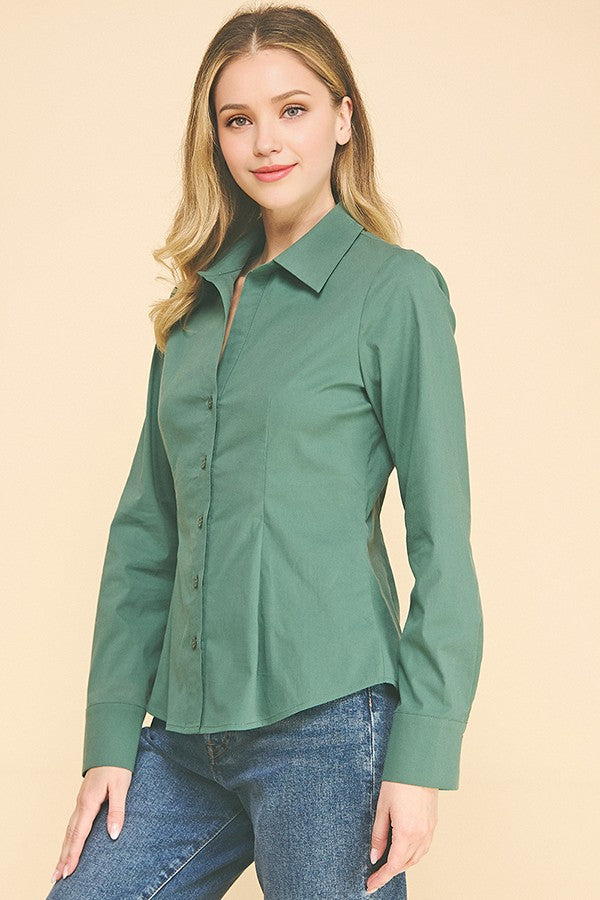 Cotton Peplum Flared Open Collar Blouse