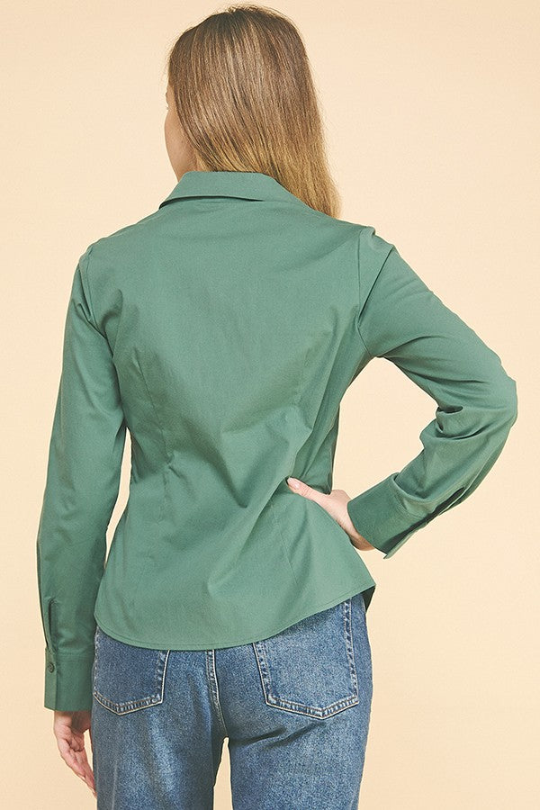 Cotton Peplum Flared Open Collar Blouse