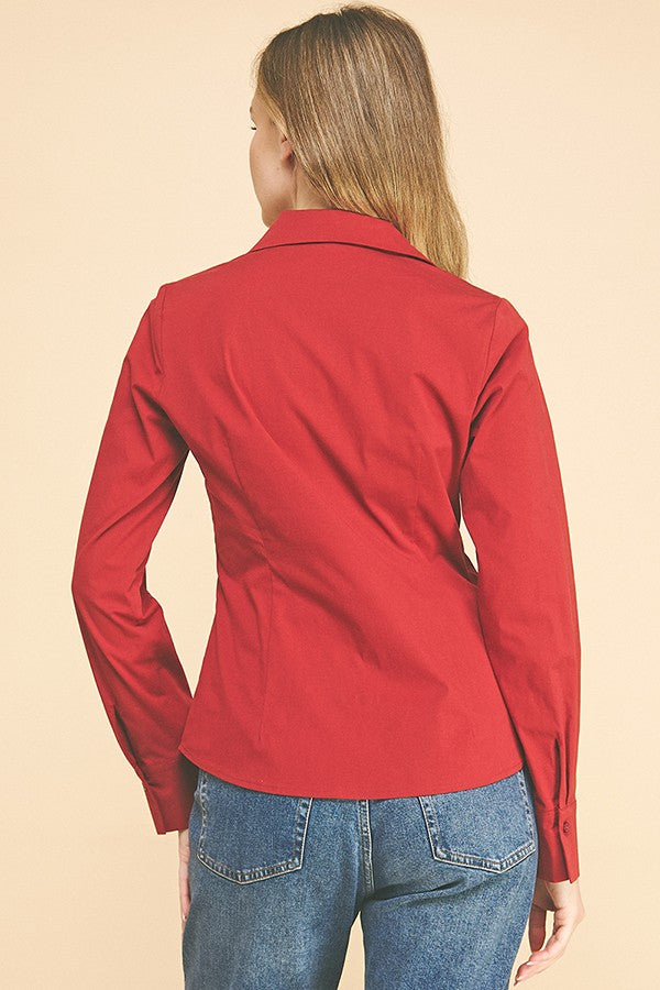 Cotton Peplum Flared Open Collar Blouse
