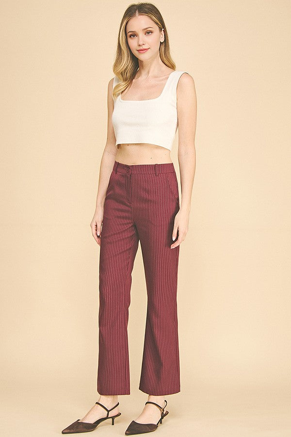 Pinstriped Twill Flared Trousers Pants