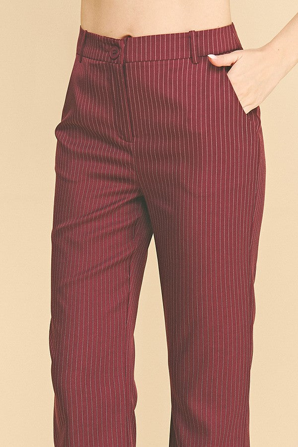 Pinstriped Twill Flared Trousers Pants