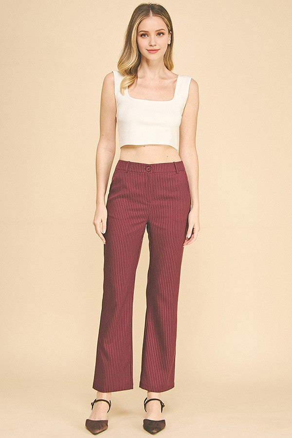 Pinstriped Twill Flared Trousers Pants