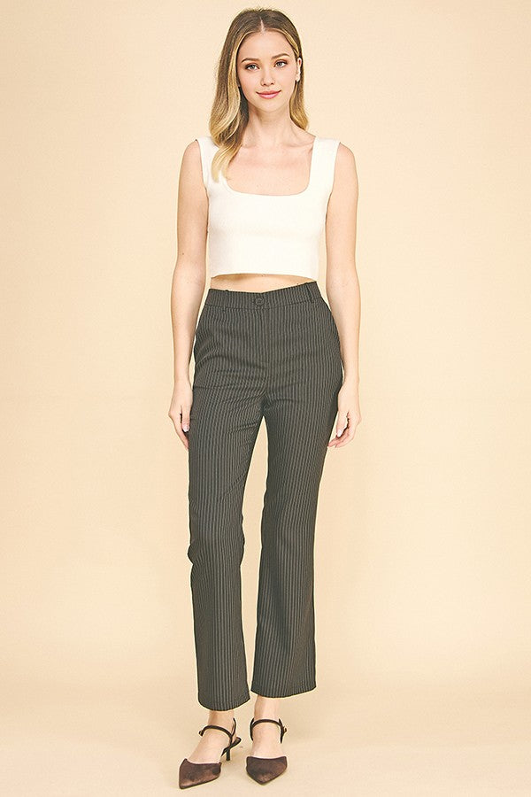 Pinstriped Twill Flared Trousers Pants