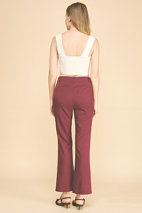 Pinstriped Twill Flared Trousers Pants