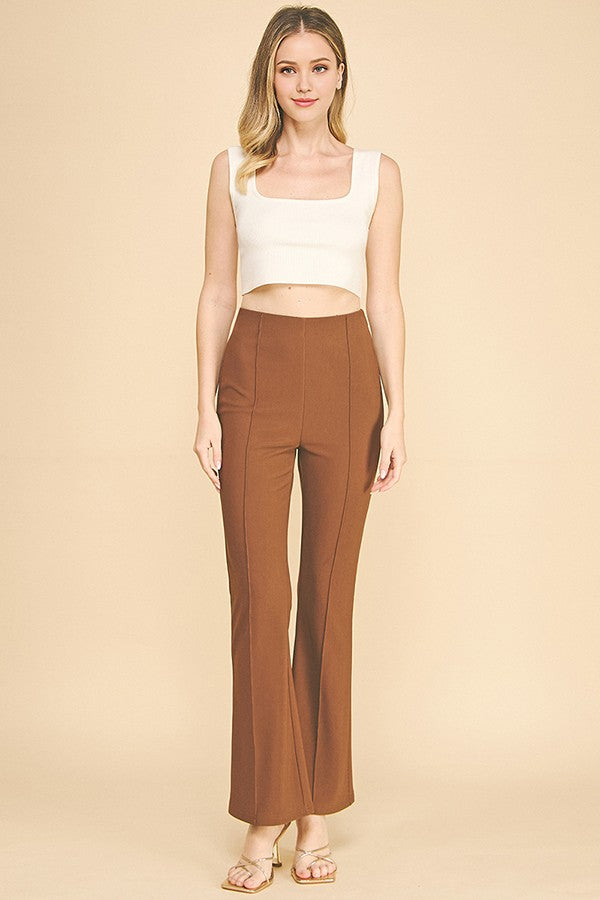 Textured Jersey Stretch Fit Center Stitch Flared Trousers