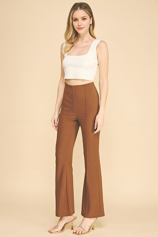 Textured Jersey Stretch Fit Center Stitch Flared Trousers