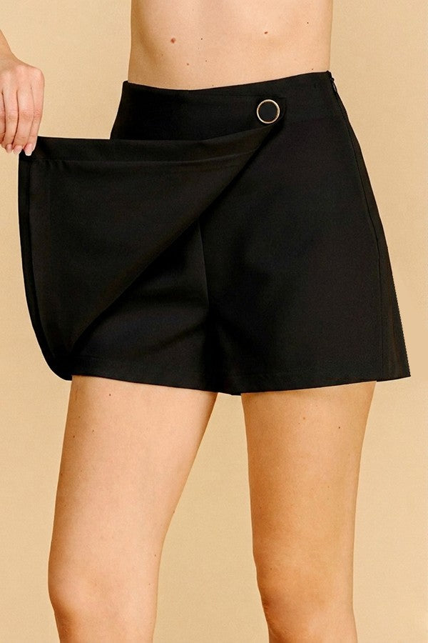 Twill Pin Trim Button Wrap Skort