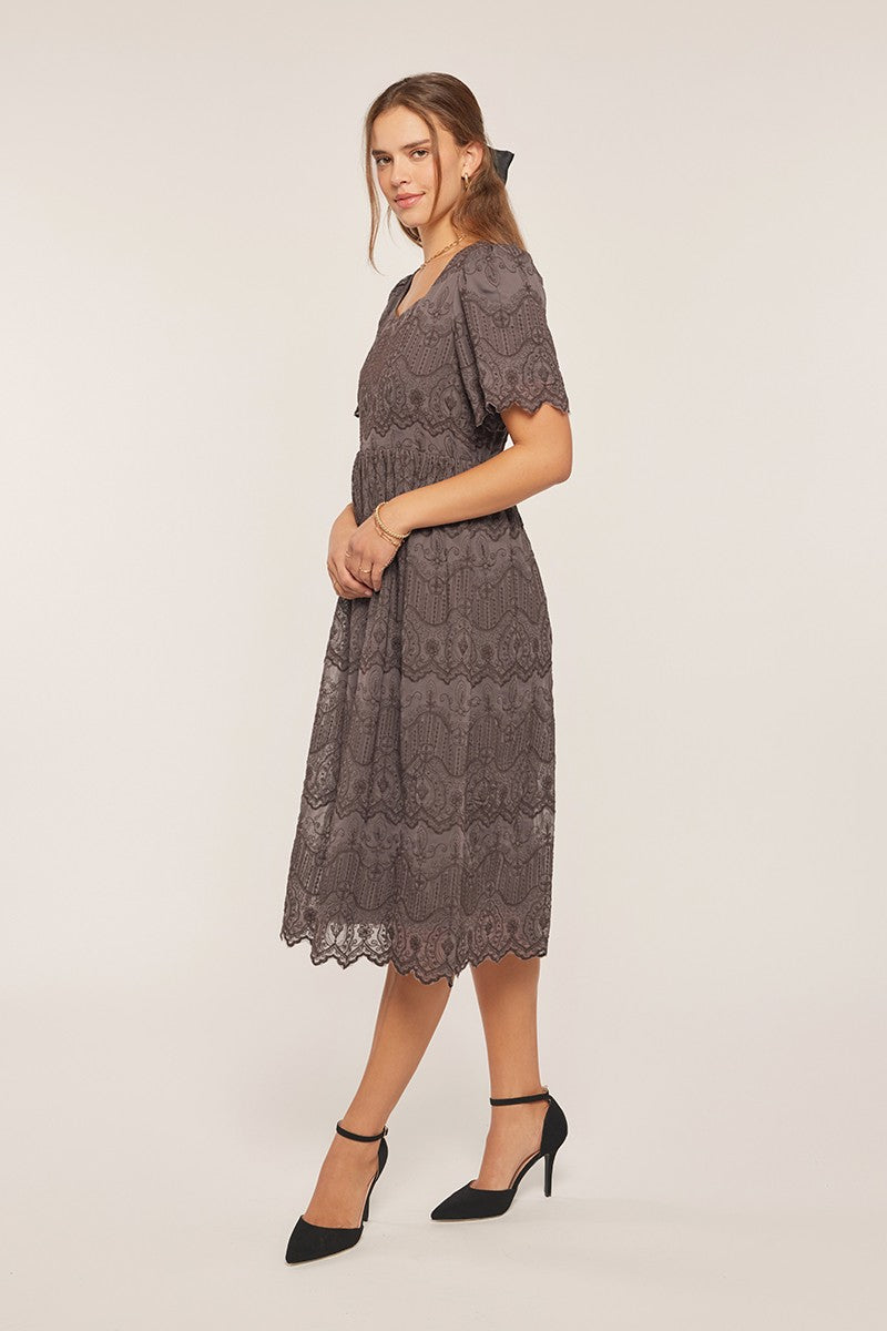 Embroidered Chiffon Midi Dress