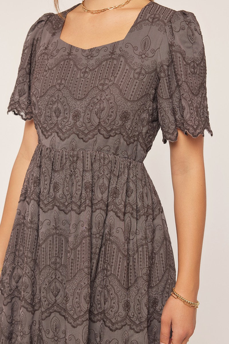 Embroidered Chiffon Midi Dress