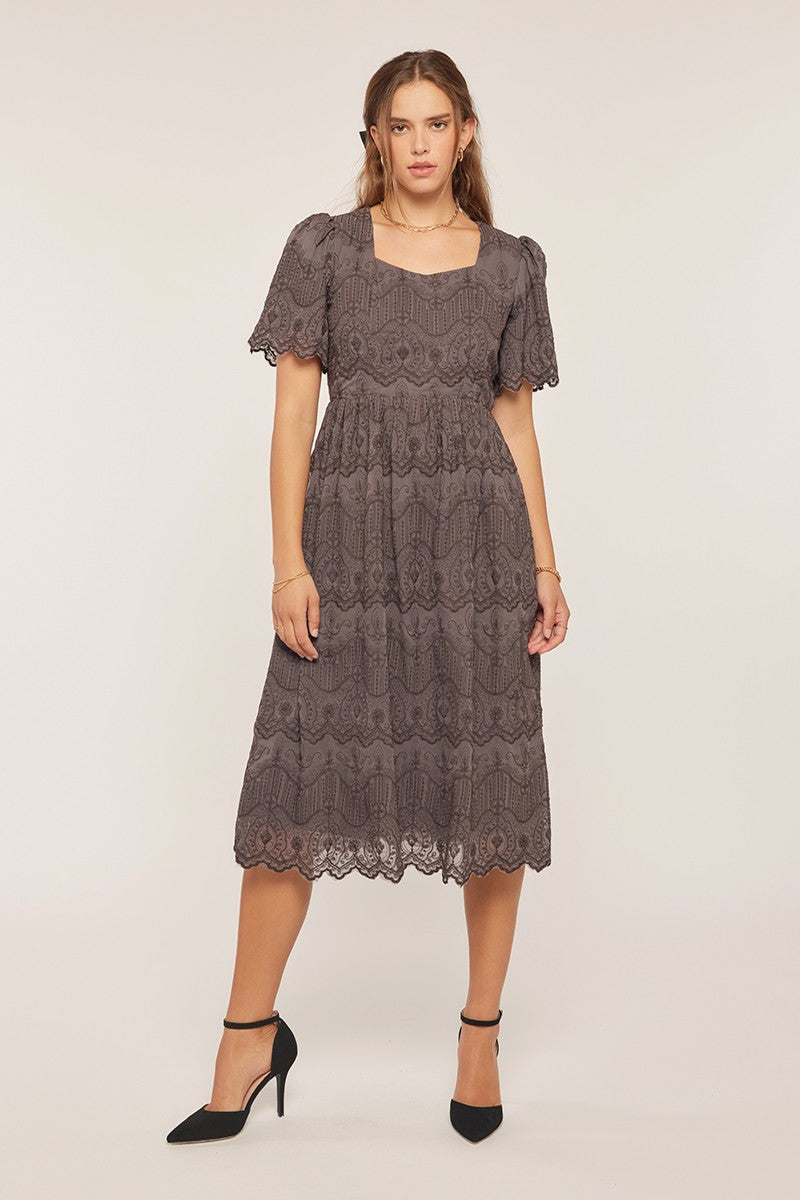 Embroidered Chiffon Midi Dress