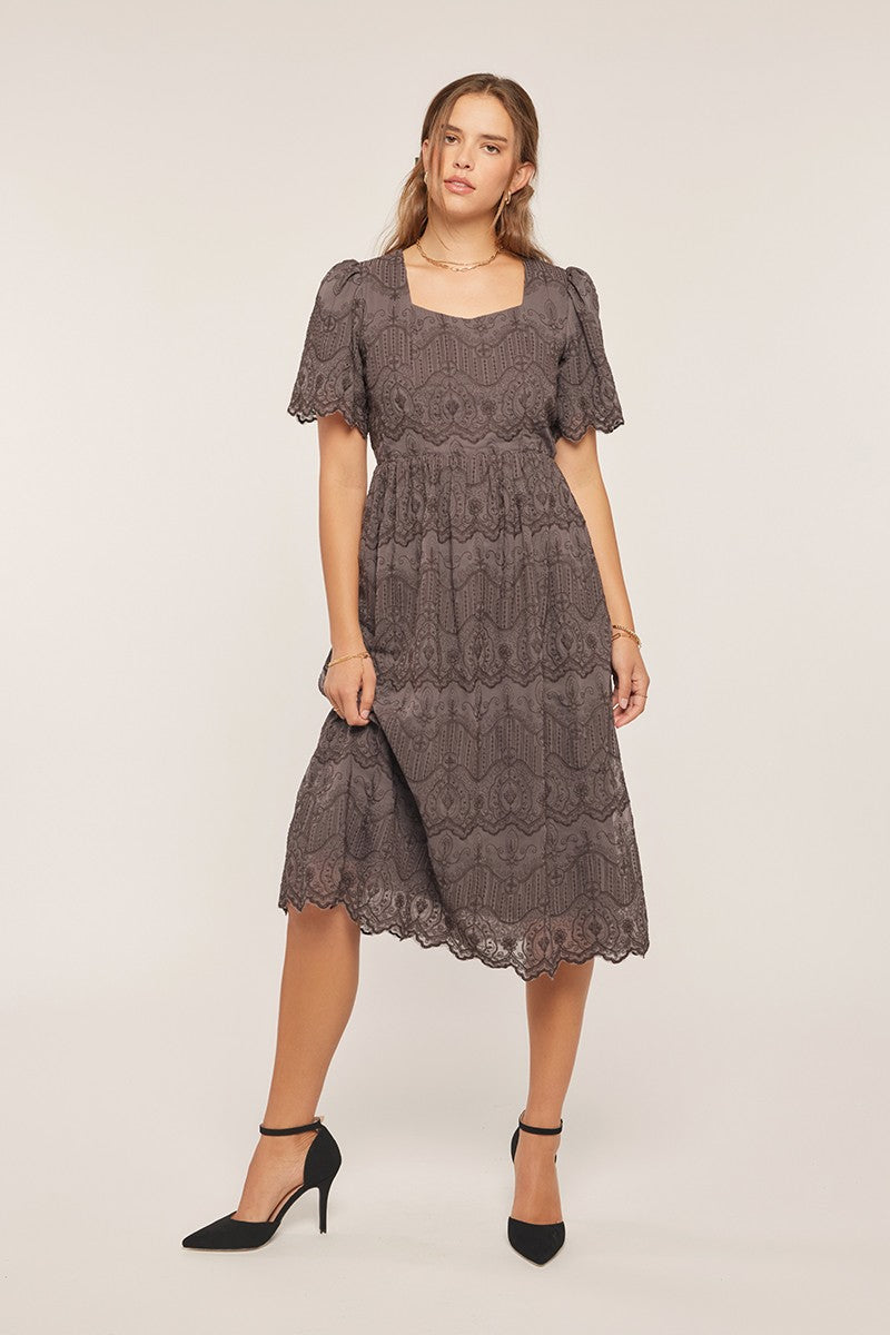 Embroidered Chiffon Midi Dress