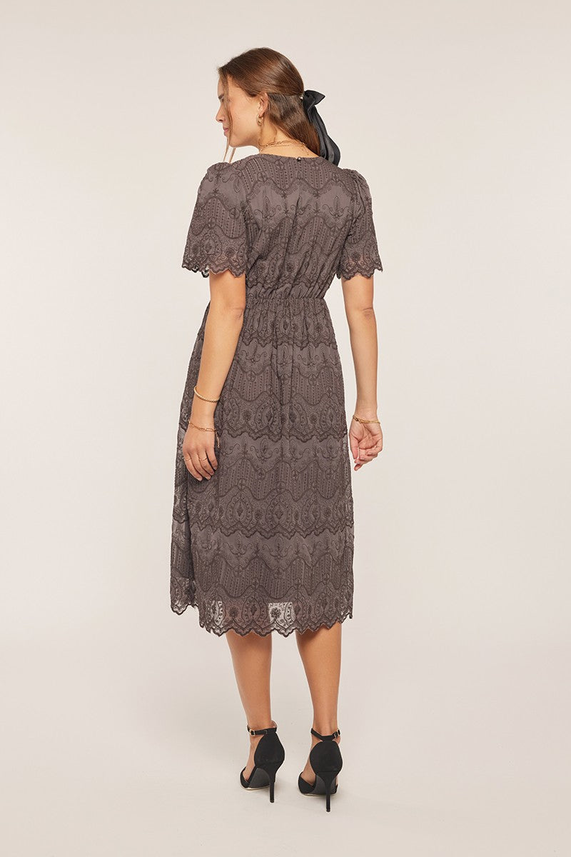 Embroidered Chiffon Midi Dress